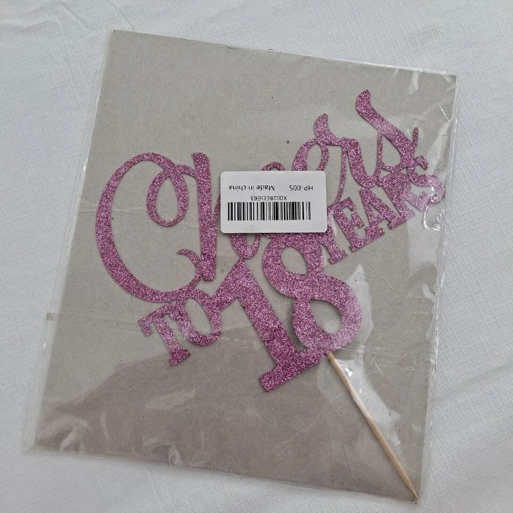Cheers To 18 Years Happy Birthday Cake Topper Pink Sparkle Cardstock